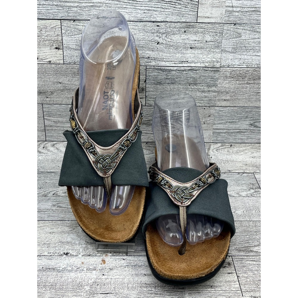 Naot Women EU 39 US 8 Bronze Metallic Braided Chain Cork Slide Sandals Israel